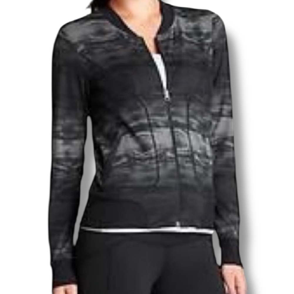 Athleta Bombtastic Bomber Jacket Shadow Camo Charcoal Zip Track Jacket
